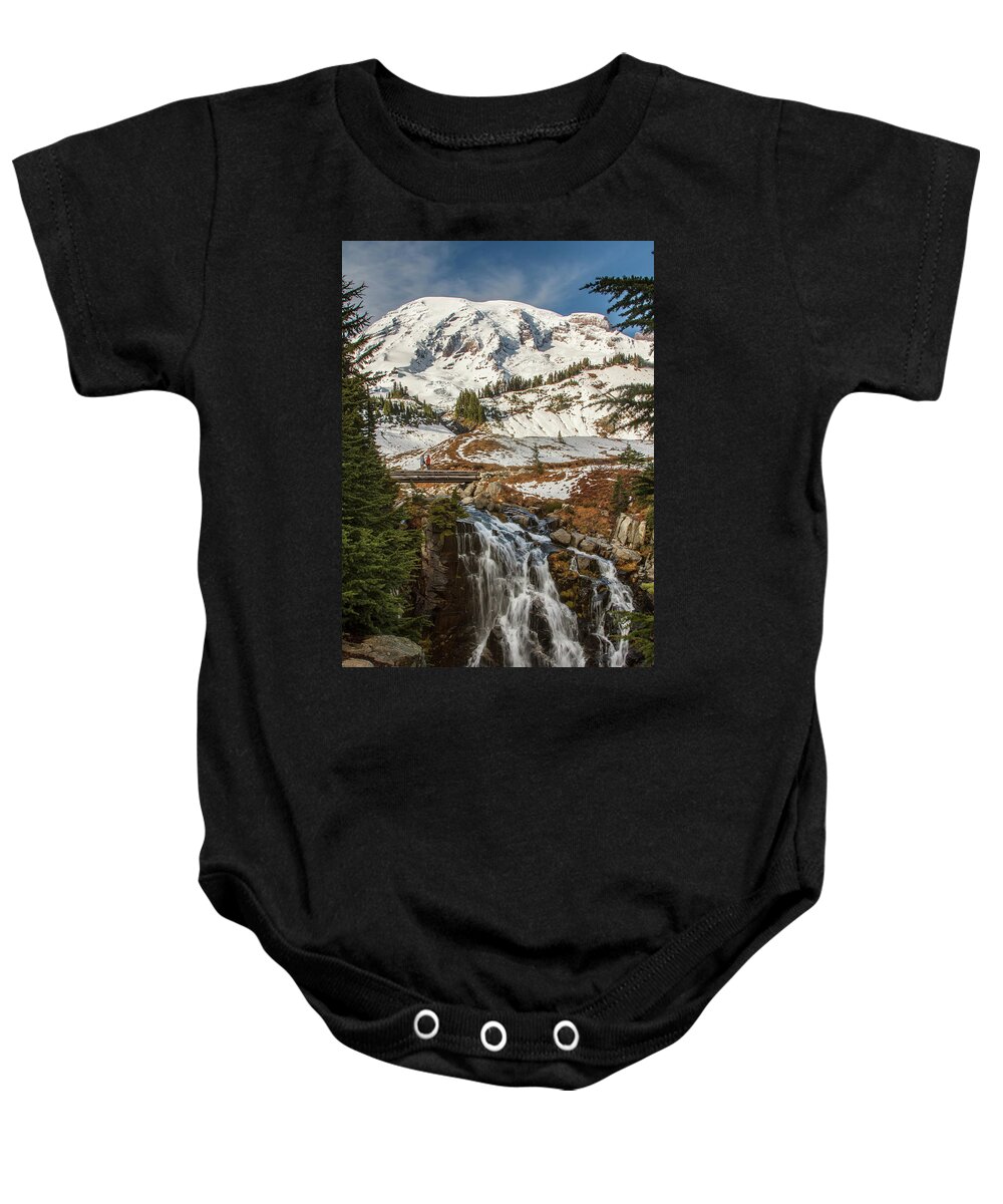 Mt. Rainier Baby Onesie featuring the photograph Myrtle Falls, Mt Rainier by Tony Locke