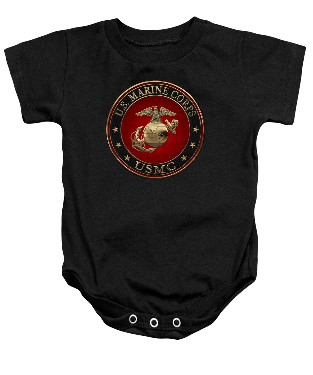 'usmc' Collection By Serge Averbukh Baby Onesie featuring the digital art N C O and Enlisted E G A Special Edition over Black Velvet by Serge Averbukh