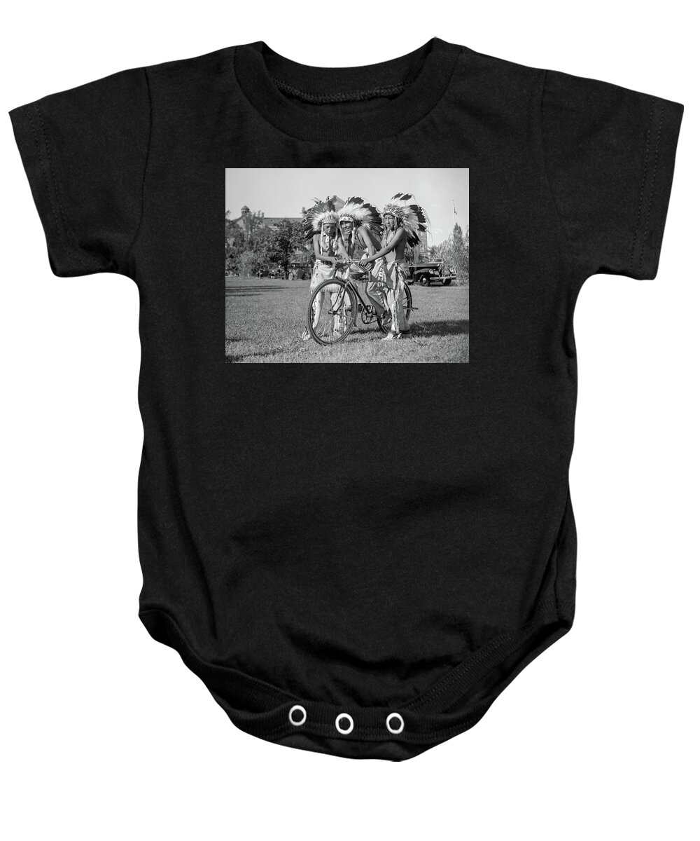 Native Americans Baby Onesie featuring the photograph Native Americans With Bicycle by Anthony Murphy
