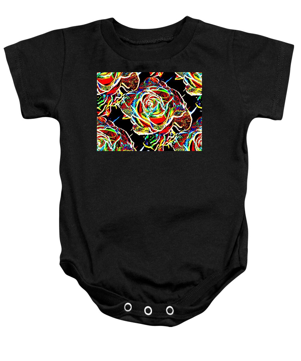 Rose Baby Onesie featuring the digital art Neon Rose by Tim Allen