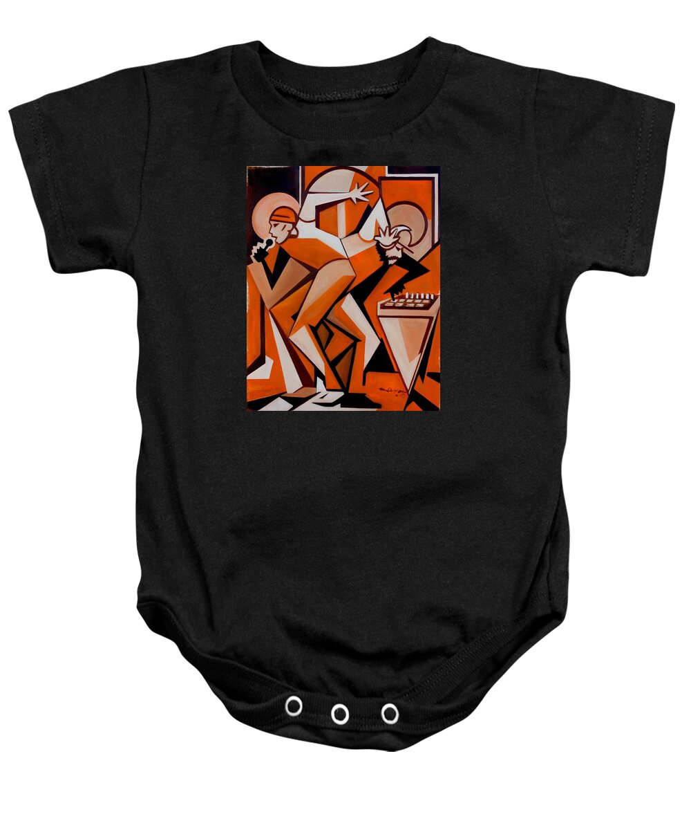 Rap Baby Onesie featuring the painting Neu Dae by Martel Chapman