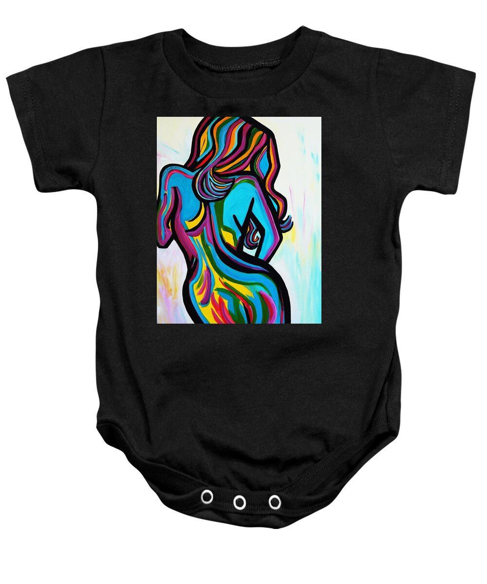 Nude Abstract Blue Angle Baby Onesie featuring the painting Blue Angle by Nora Shepley