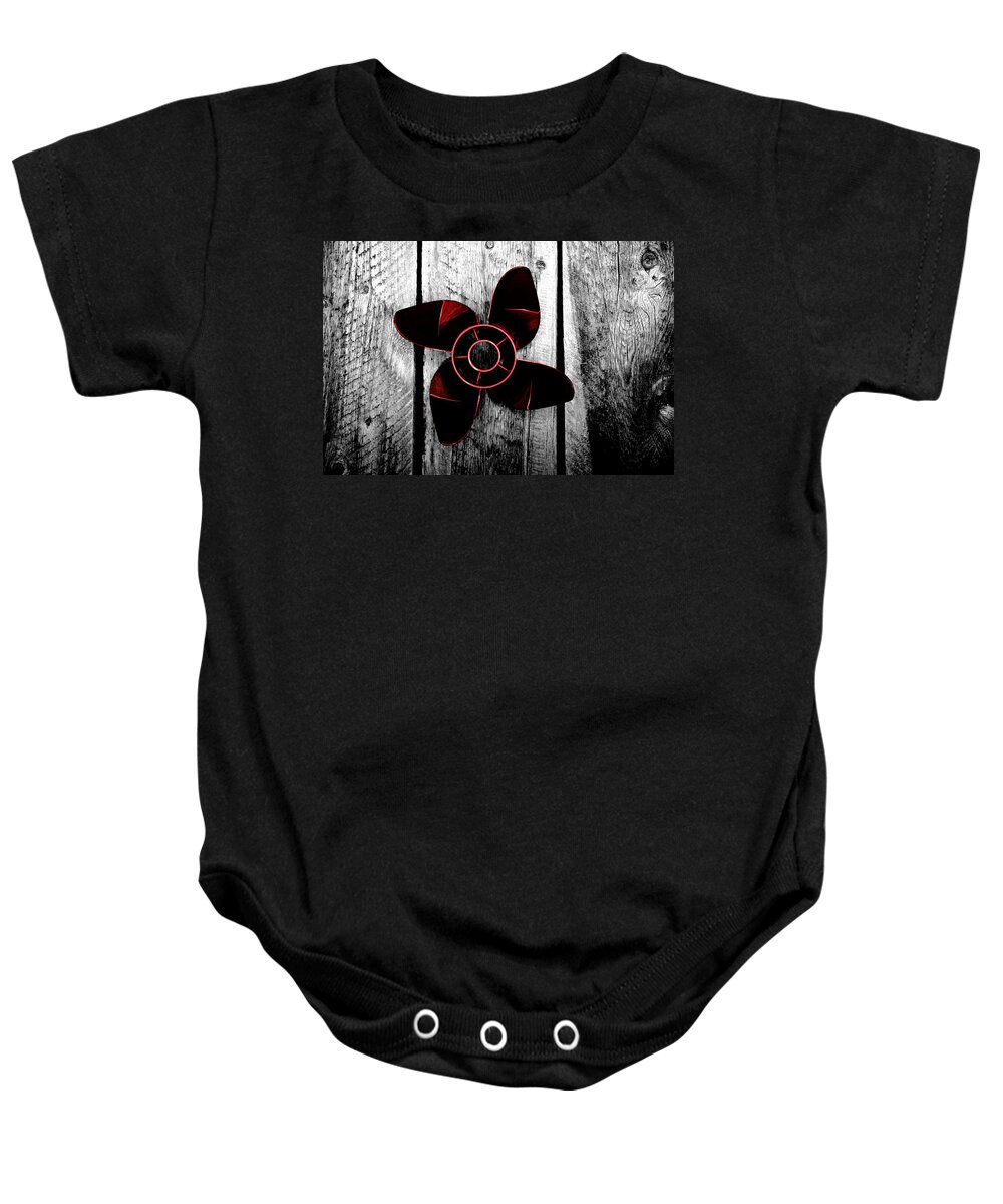 Actuation Baby Onesie featuring the photograph New Prop Old Wood by David Andersen