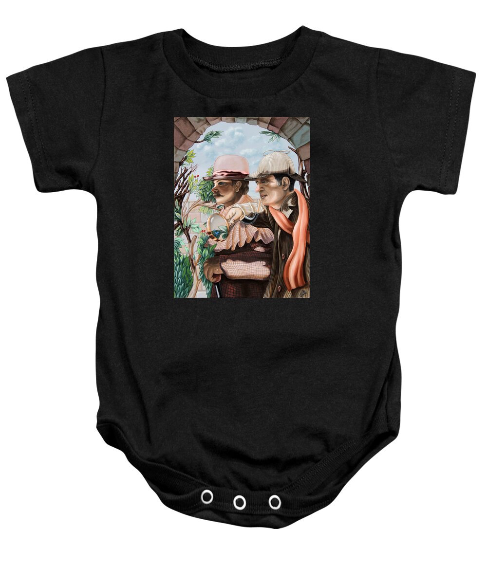 Sherlock Holmes Baby Onesie featuring the painting New Story by Sir Arthur Conan Doyle About Sherlock Holmes by Victor Molev