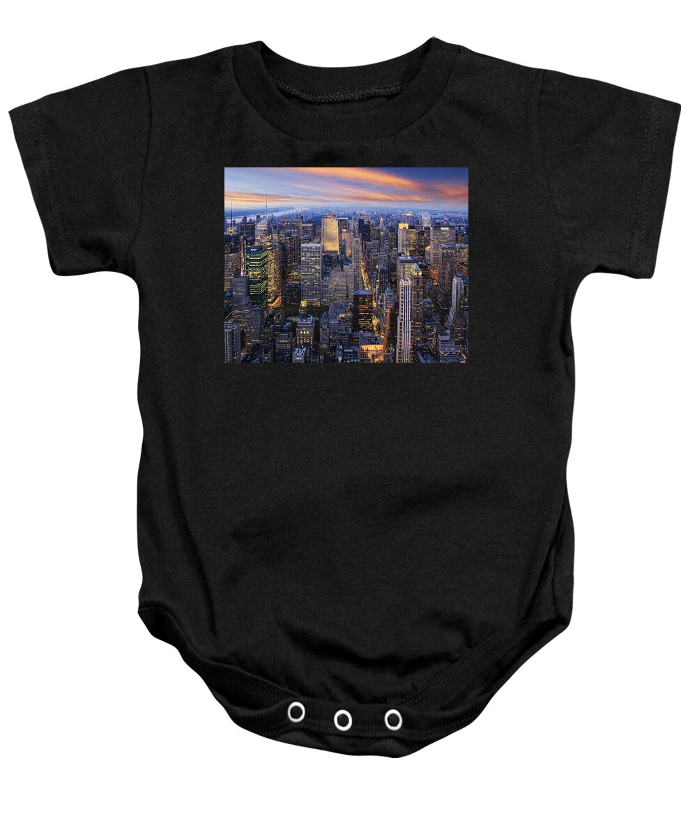 New York City Baby Onesie featuring the photograph New York At Night by Kelley King