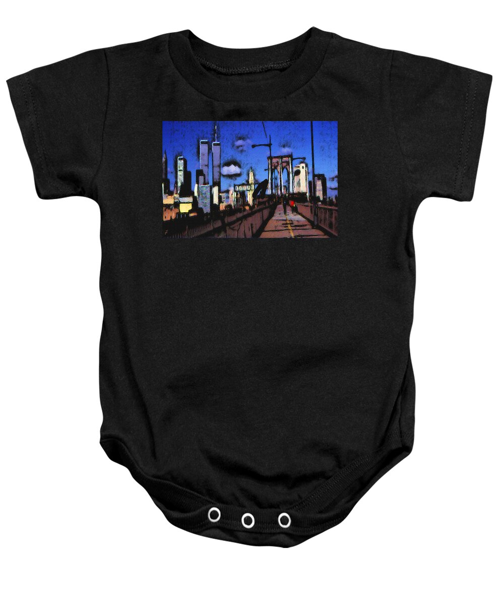 New+york Baby Onesie featuring the painting New York Blue - Modern Art Painting by Peter Potter