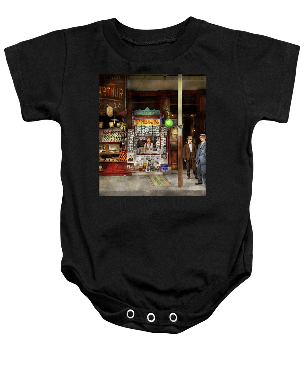 Self Baby Onesie featuring the photograph Newsstand - Standing room only 1908 by Mike Savad