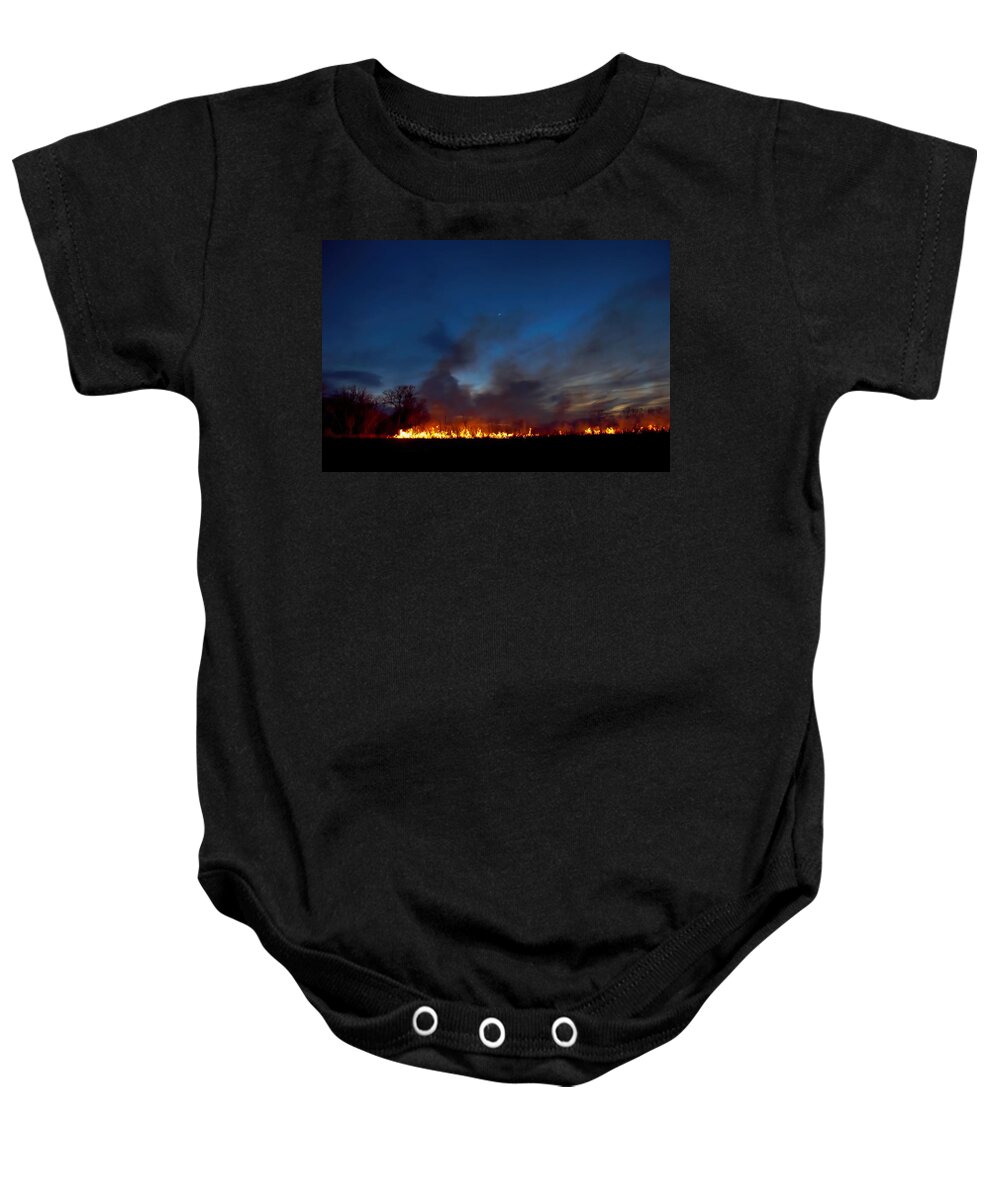 Flint Hills Baby Onesie featuring the photograph Night Burn by Alan Hutchins