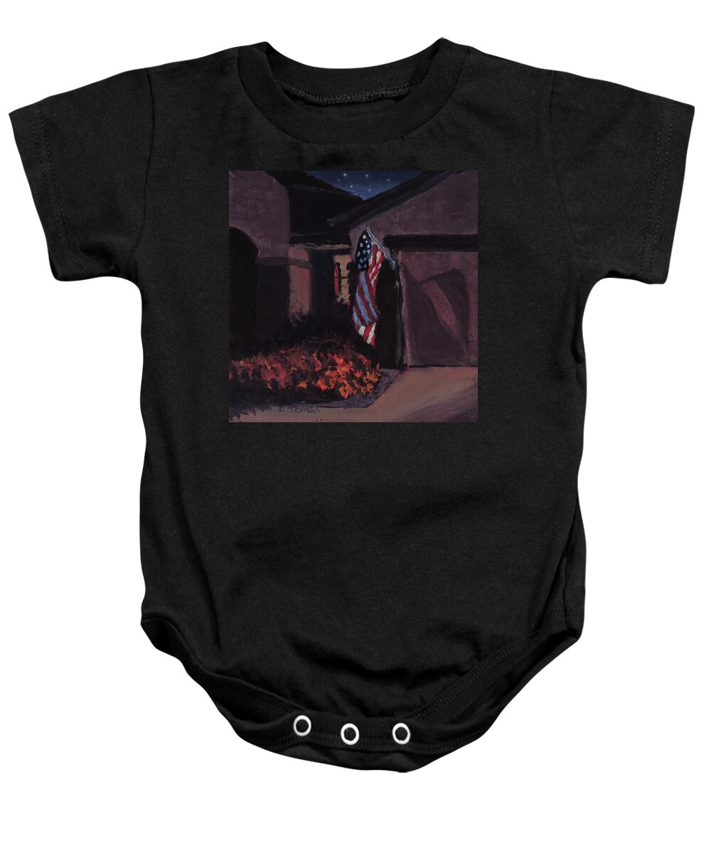 Night Flag Baby Onesie featuring the painting Night Flag by Bill Tomsa