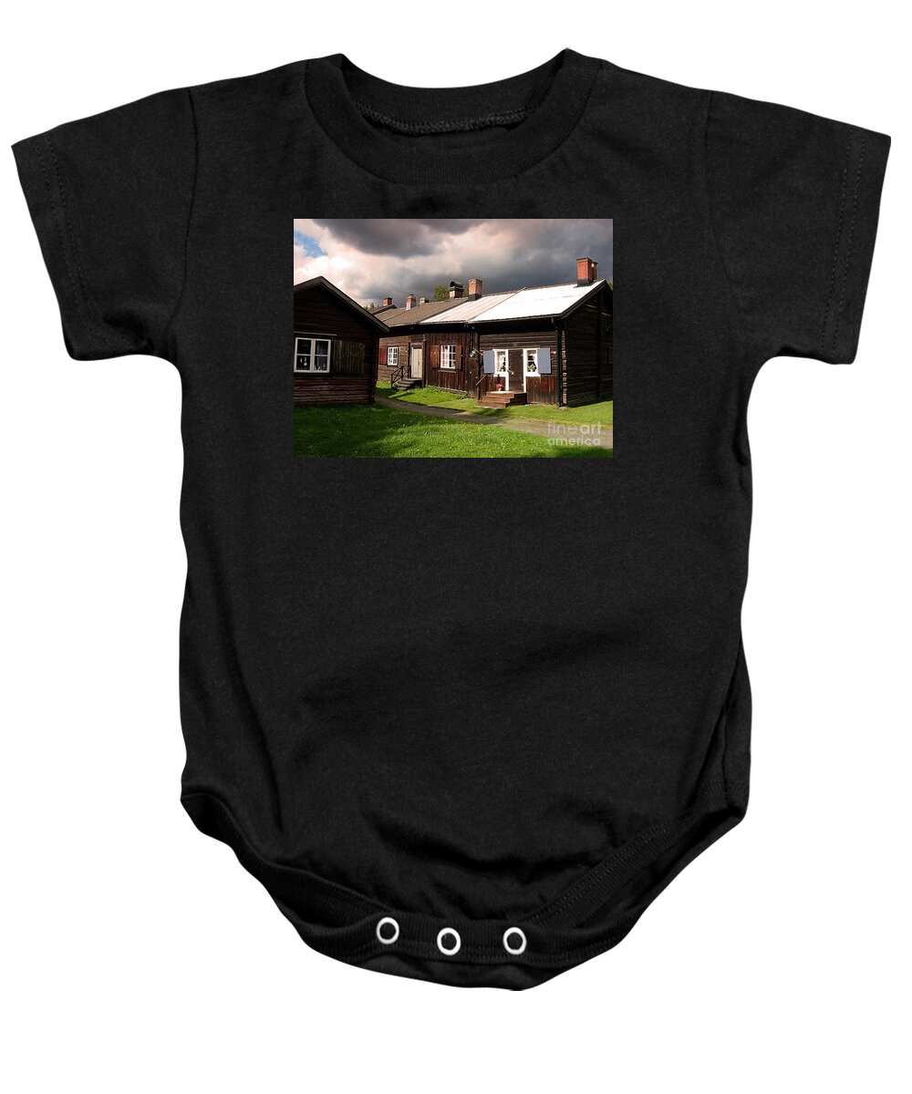 Nordana Sweden Baby Onesie featuring the photograph Nordana cottages by Elaine Berger