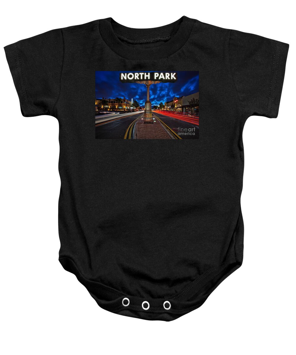 North Park Baby Onesie featuring the photograph North Park Neon Sign San Diego California by Sam Antonio