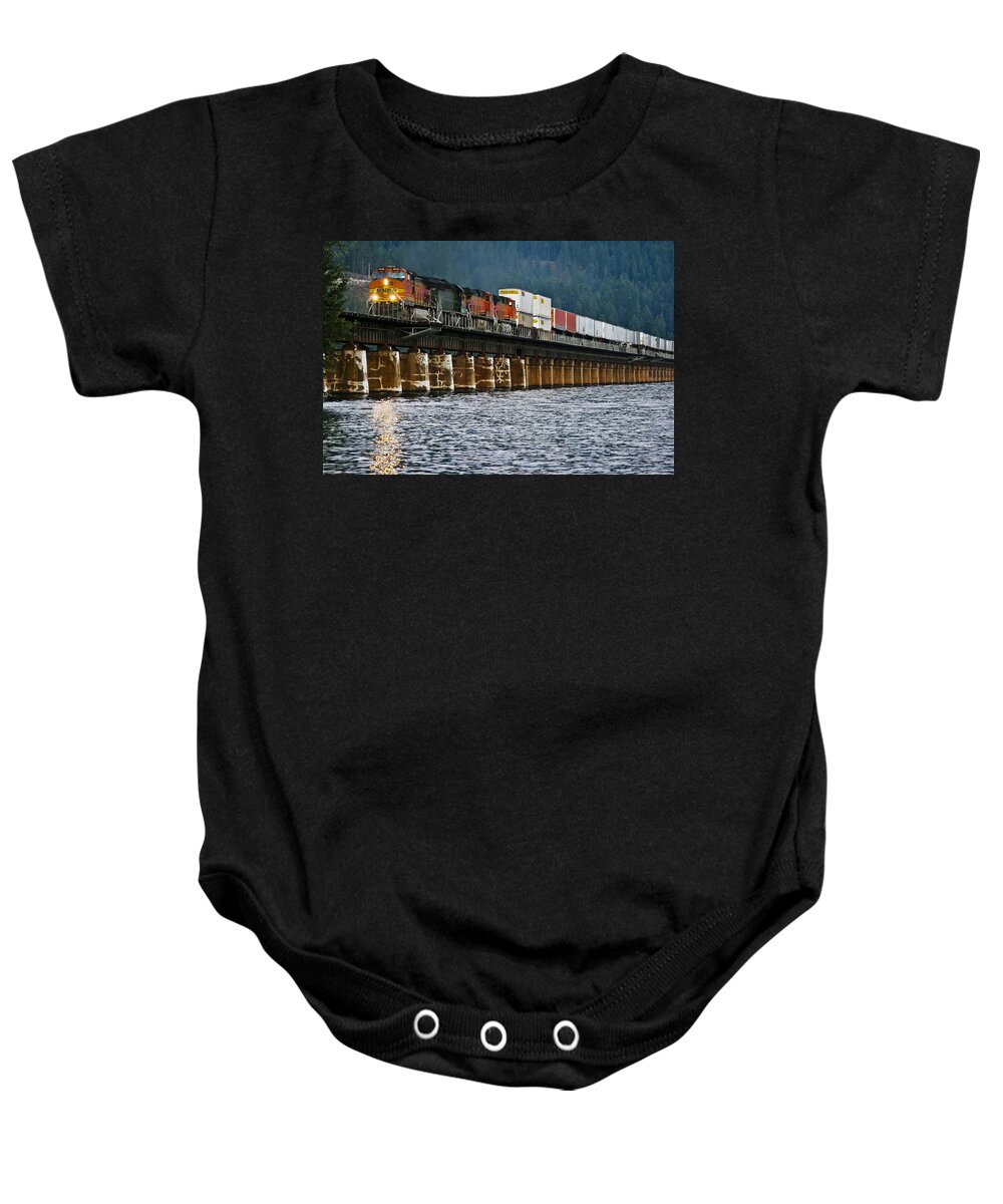 Train Baby Onesie featuring the photograph Northbound at Dusk by Albert Seger