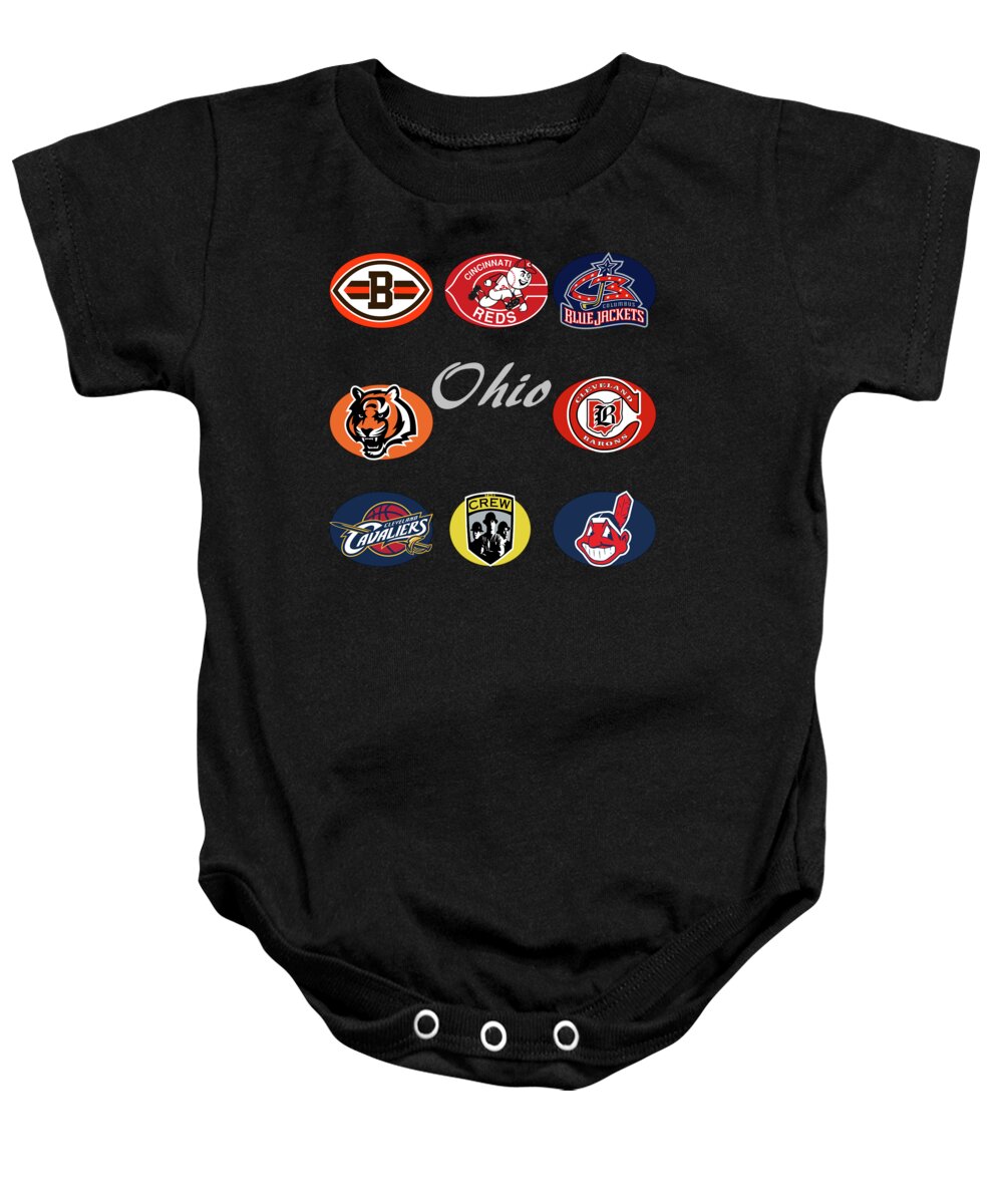 Ohio Baby Onesie featuring the digital art Ohio Professional Sport Teams Collage by Movie Poster Prints