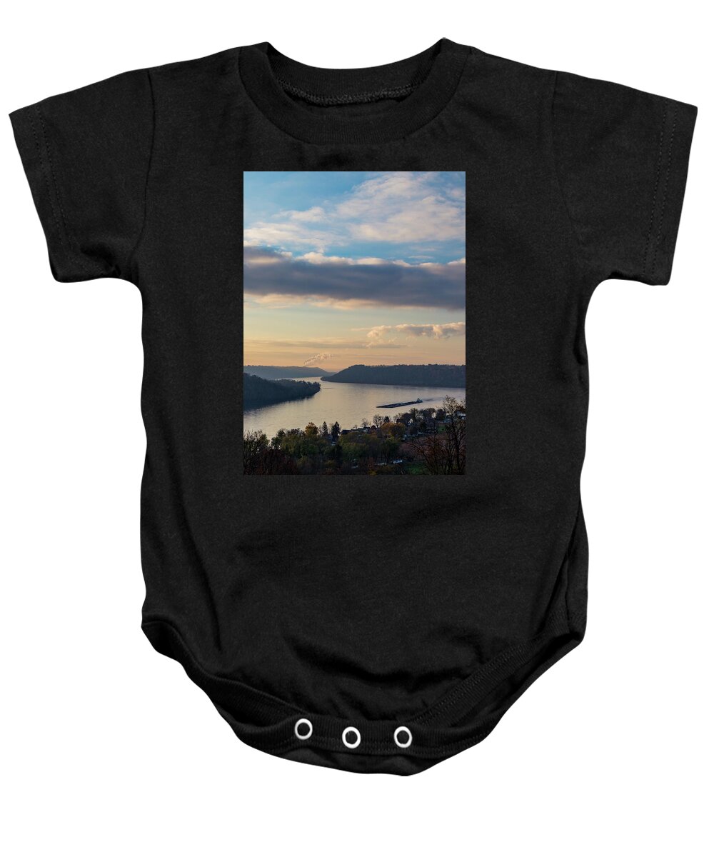 Ohio River Baby Onesie featuring the photograph Ohio River Barge by Joe Kopp