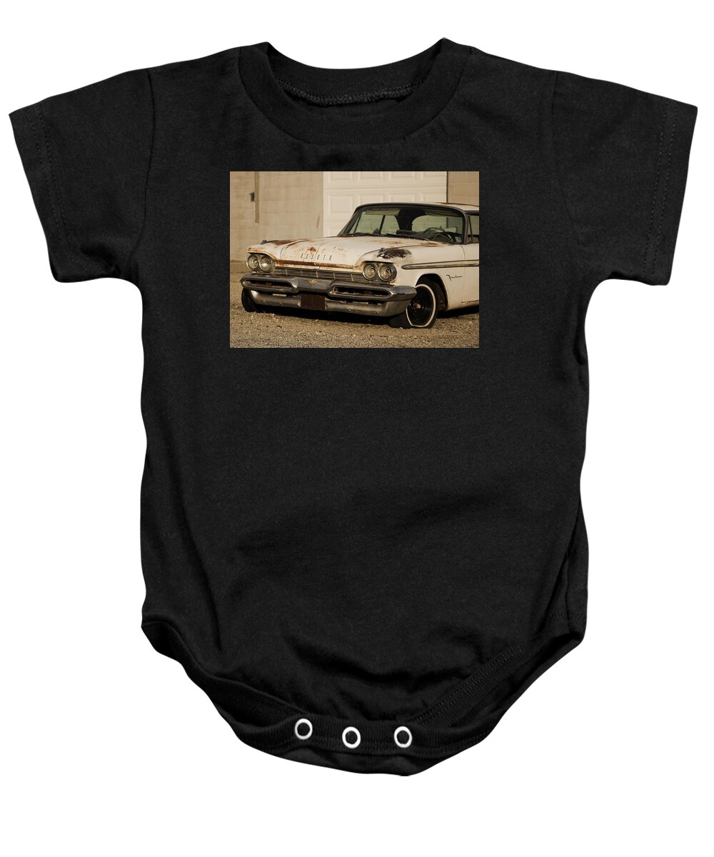 Classic Desoto Baby Onesie featuring the photograph Old Desoto in Sepia by Colleen Cornelius