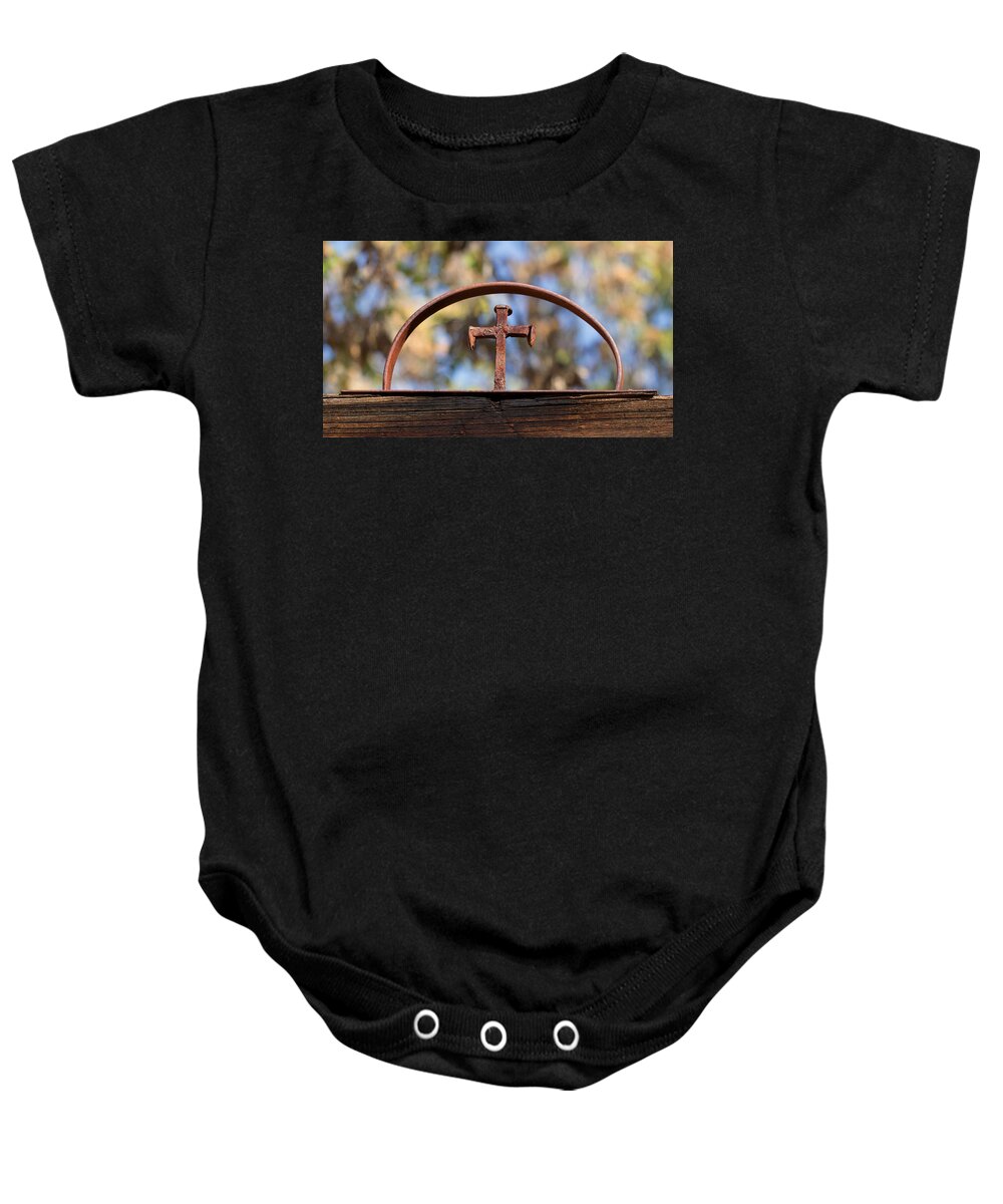 Cross Baby Onesie featuring the photograph Old Iron Cross by Susan Rissi Tregoning