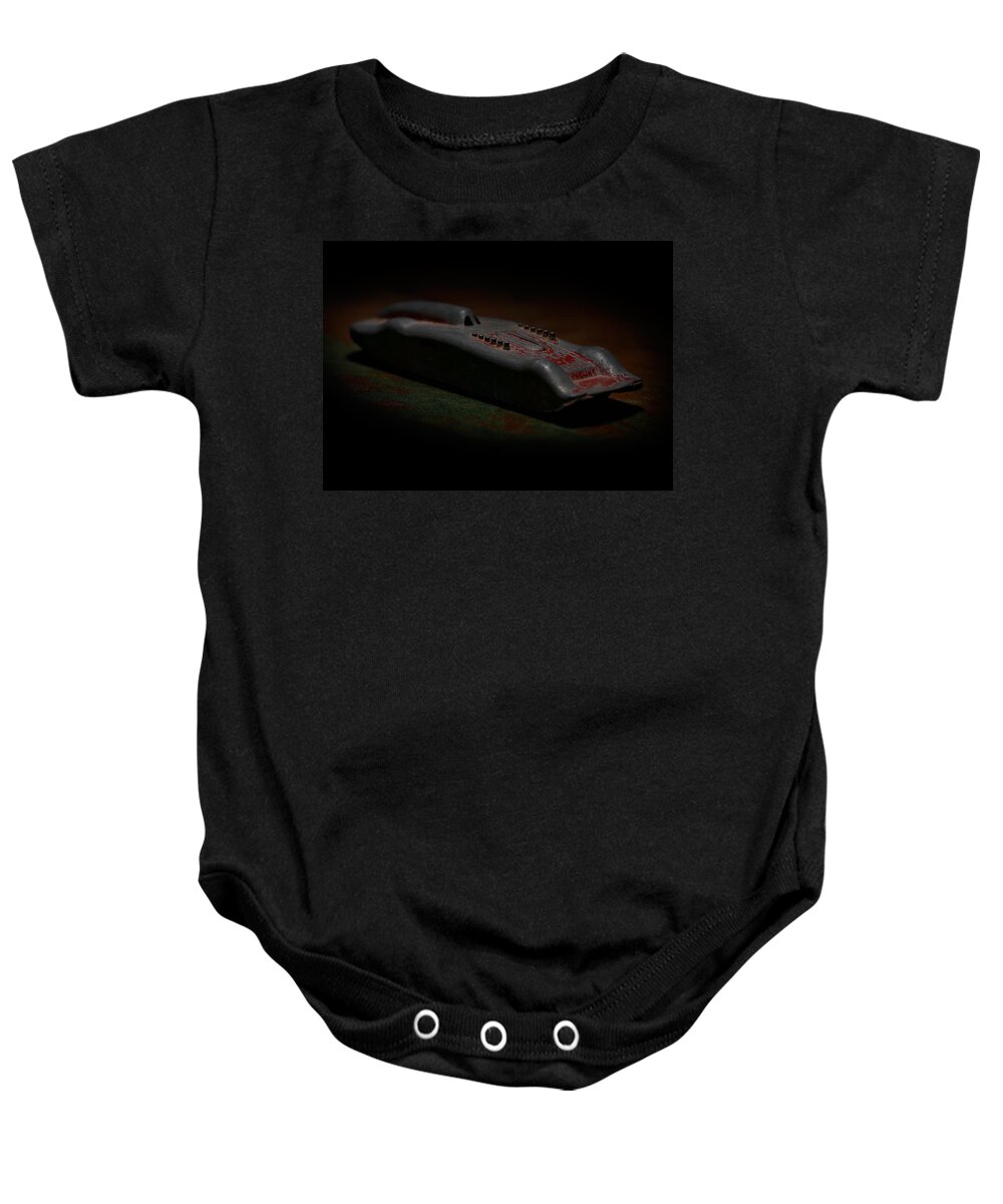 Old Toys Baby Onesie featuring the photograph Old Toy Race Car Formula One by Art Whitton