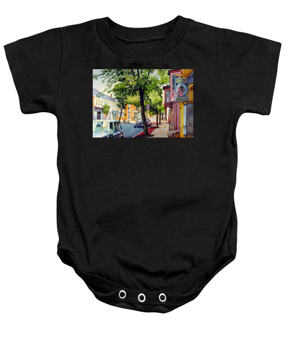 Landscape Baby Onesie featuring the painting Olde Towne by Mick Williams