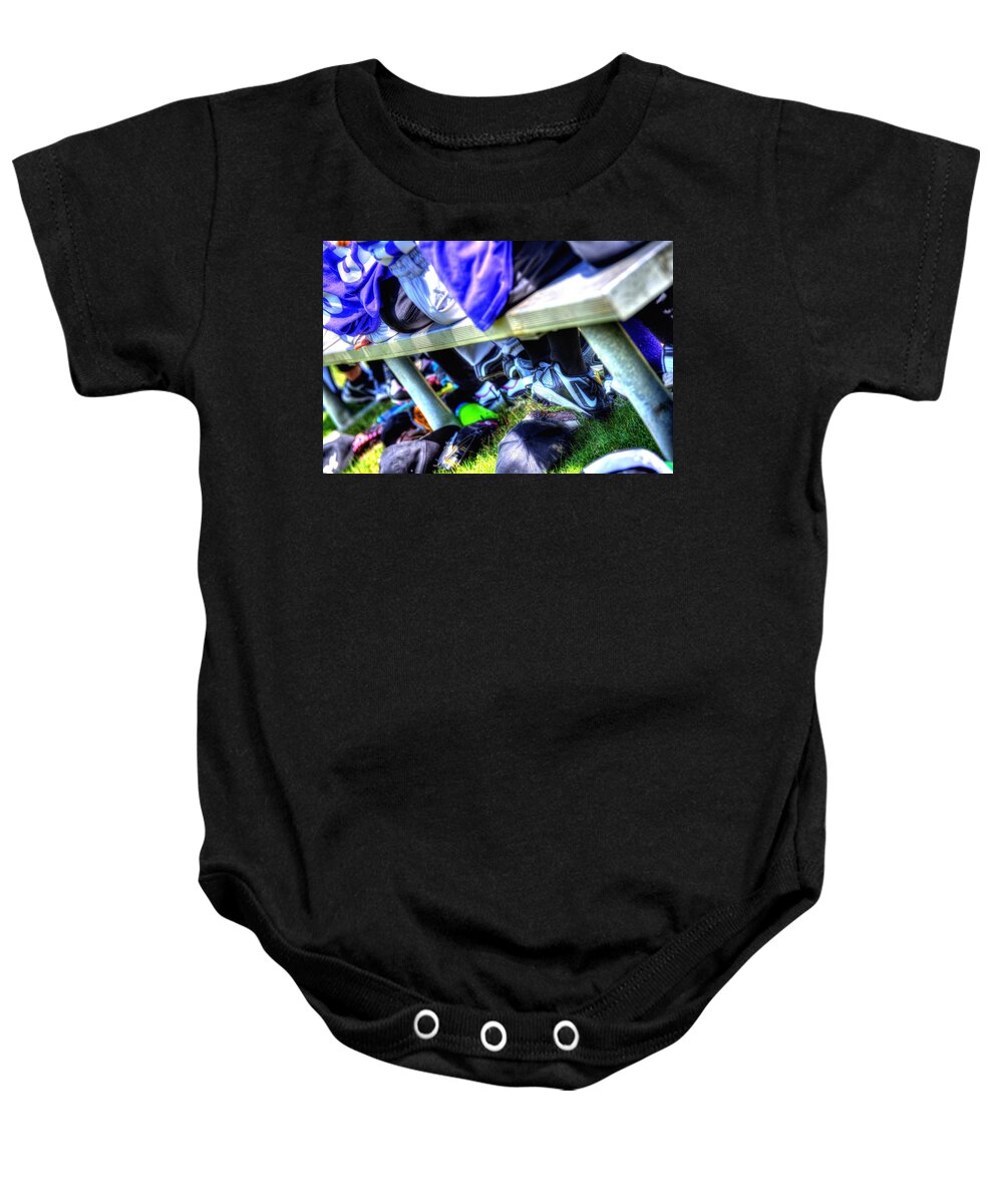 Mcminnville Baby Onesie featuring the photograph On The Bench 1619 by Jerry Sodorff