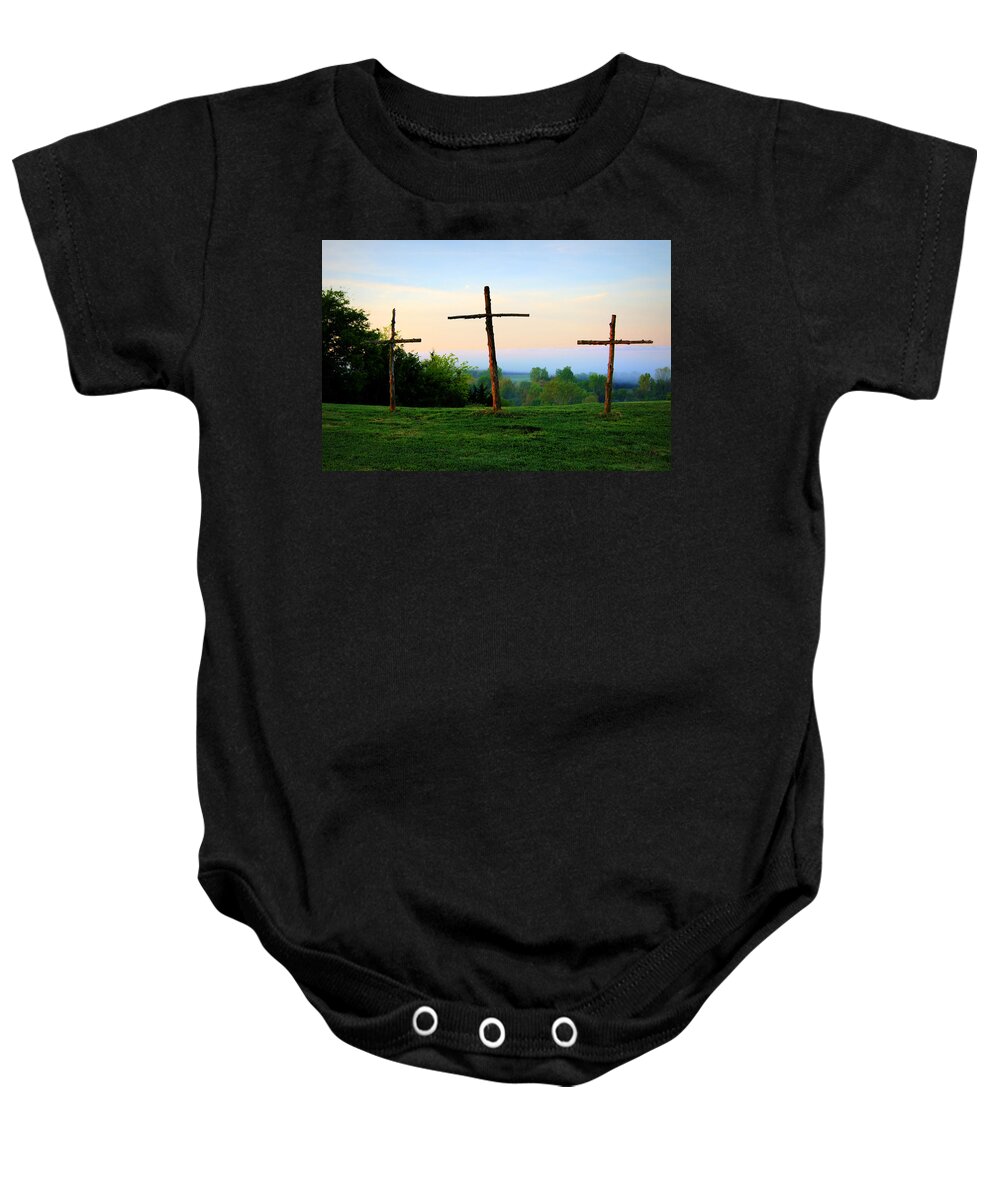 Cross Baby Onesie featuring the photograph On the Hill by Cricket Hackmann