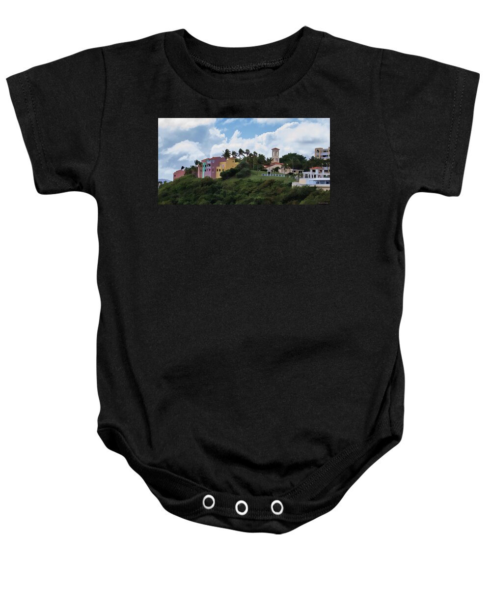 Condos Baby Onesie featuring the photograph On the Hill Puerto Rico by Roberta Byram