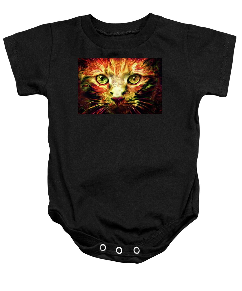 Cat Baby Onesie featuring the digital art Orange Cat Art - Feed Me by Peggy Collins