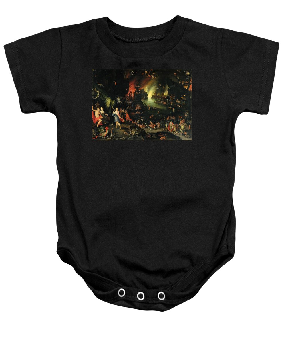 Jan Brueghel The Elder Baby Onesie featuring the painting Orpheus Sings for Pluto and Proserpina by Jan Brueghel the Elder