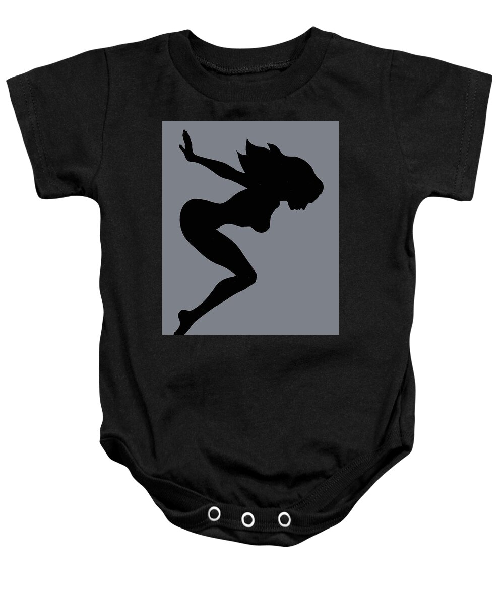 Mudflap Girl Baby Onesie featuring the painting Our Bodies Our Way Future Is Female Feminist Statement Mudflap Girl Diving by Tony Rubino