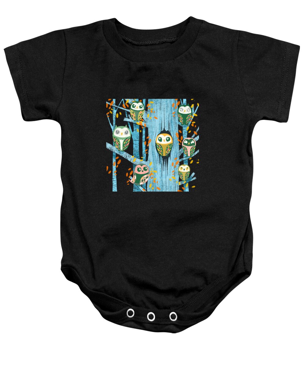 Drawing Baby Onesie featuring the painting Overnight Owl Conference by Little Bunny Sunshine