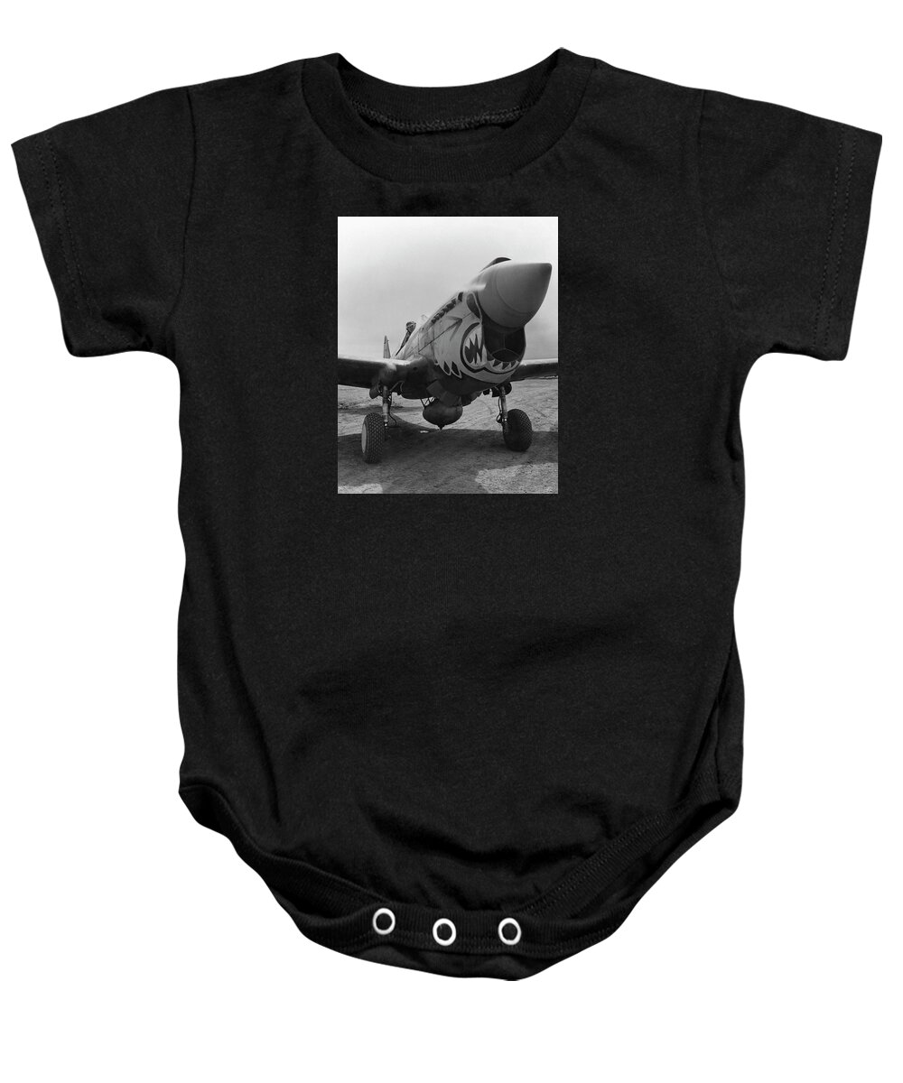 Ww2 Baby Onesie featuring the photograph P-40 Warhawk - Flying Tiger by War Is Hell Store