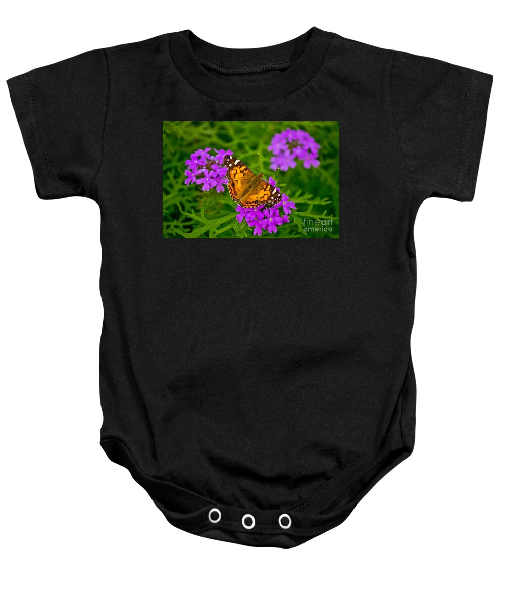Michael Tidwell Photography Baby Onesie featuring the photograph Painted Lady on Purple Verbena by Michael Tidwell
