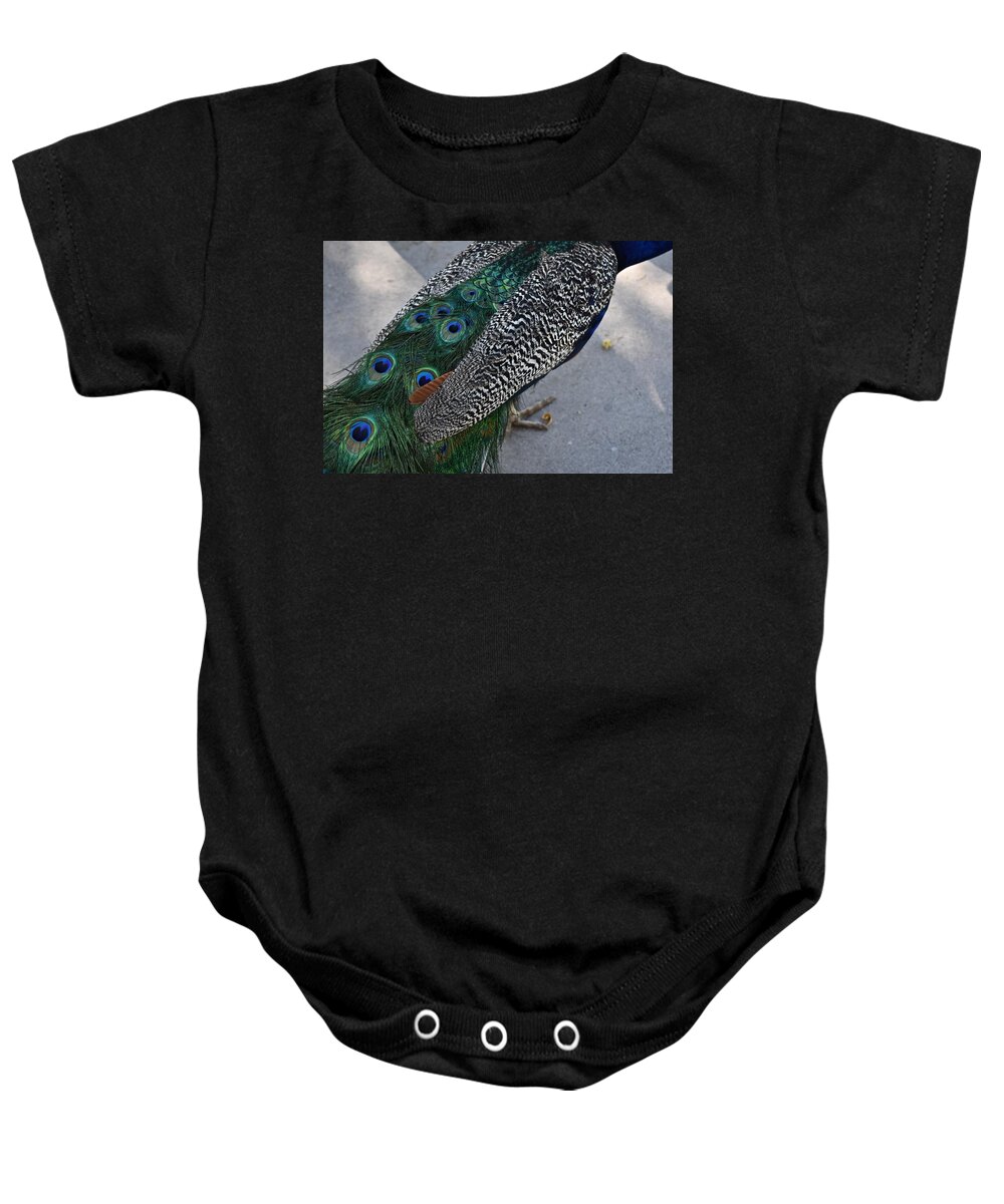 Peacock Baby Onesie featuring the photograph Patterns by Melisa Elliott