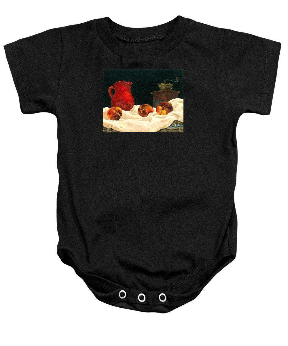 Peach Baby Onesie featuring the painting Peaches and Cream by Cheryl Emerson Adams