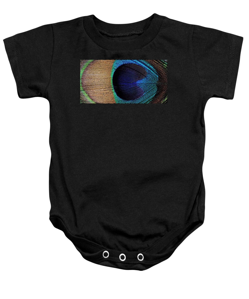 Kj Swan Feathers Baby Onesie featuring the photograph Peacock Weave by KJ Swan