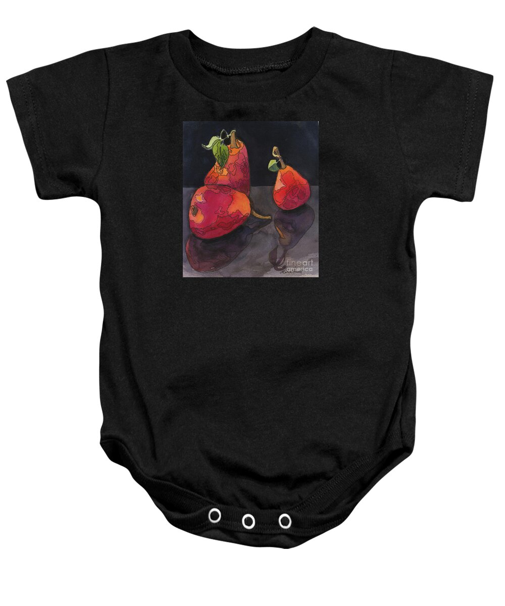 Pears Baby Onesie featuring the painting Pears in Reflection by Maria Hunt