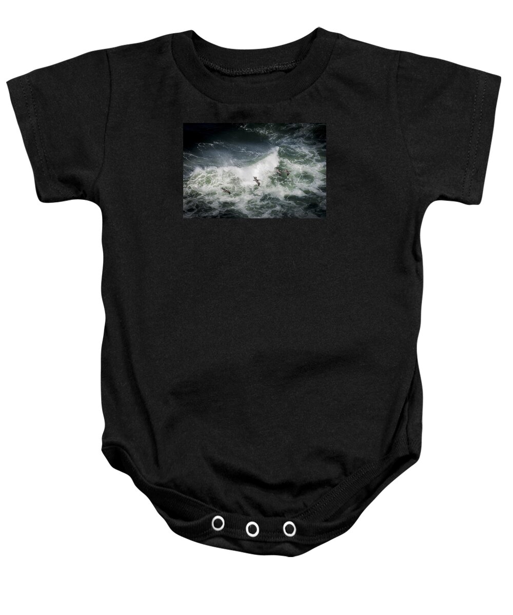 Birds Baby Onesie featuring the photograph Pelicans and Surf by Robert Potts