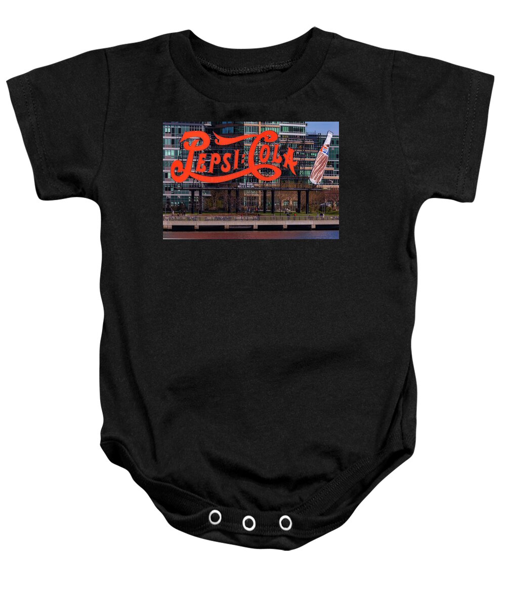 Pepsi Cola Baby Onesie featuring the photograph Pepsi Cola Sign by Susan Candelario