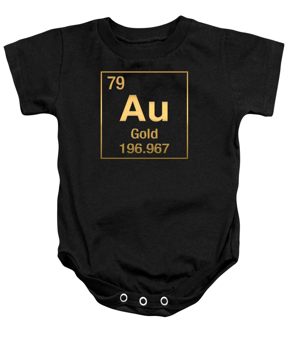 'the Elements' Collection By Serge Averbukh Baby Onesie featuring the digital art Periodic Table of Elements - Gold - Au - Gold on Black by Serge Averbukh