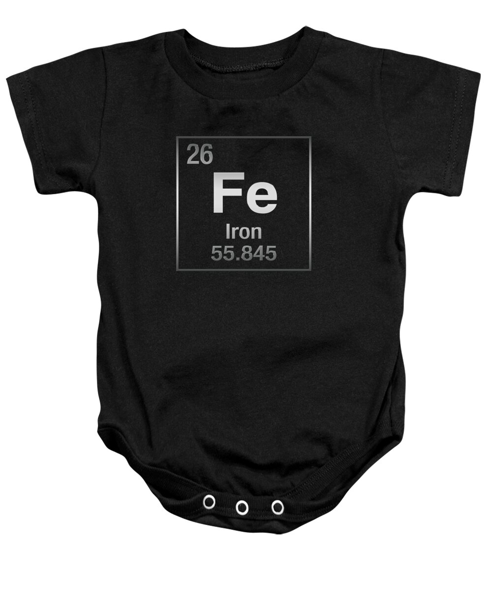 ‘the Elements’ Collection By Serge Averbukh Baby Onesie featuring the digital art Periodic Table of Elements - Iron - Fe on Black Canvas by Serge Averbukh