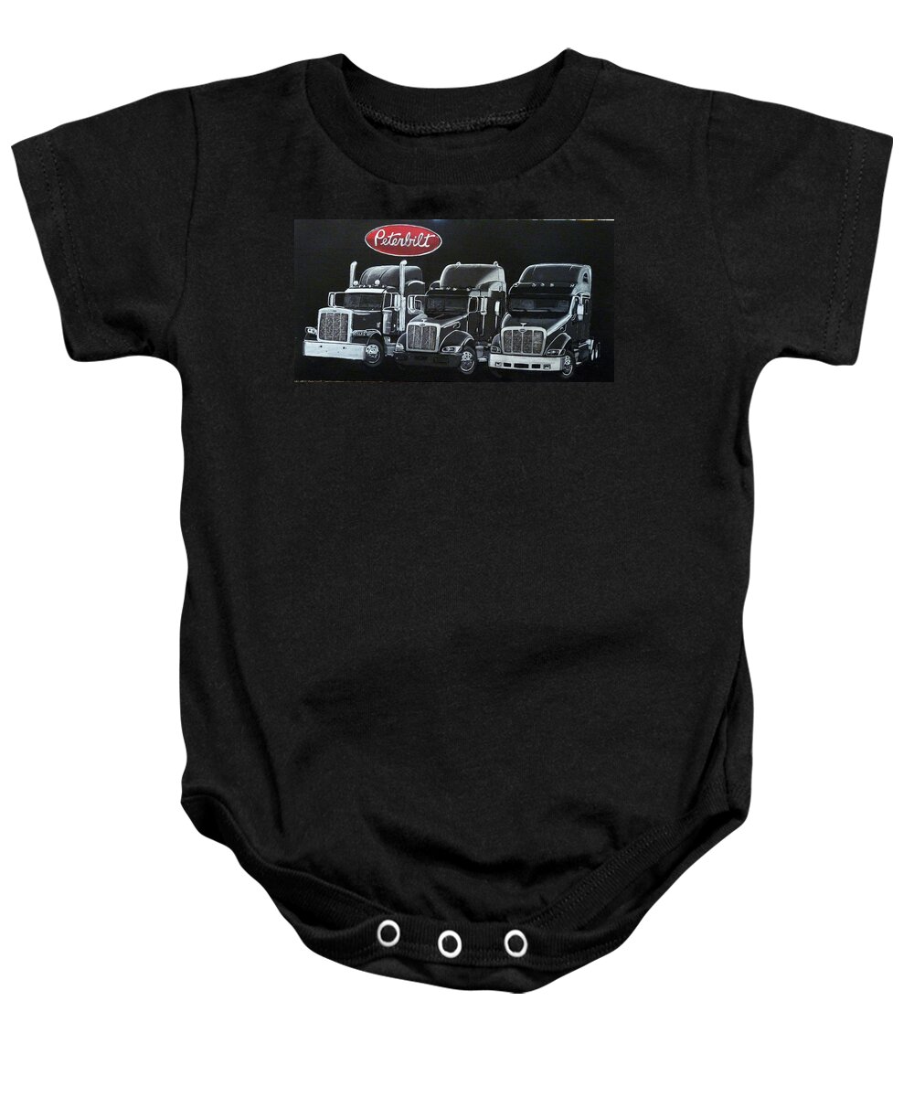 Trucks Baby Onesie featuring the painting Peterbilt Trucks by Richard Le Page