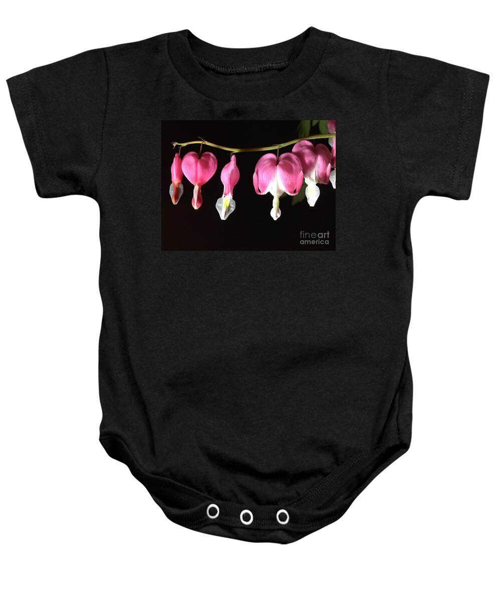 Photograph Baby Onesie featuring the photograph Photograph of Pink Bleeding Heart by Delynn Addams by Delynn Addams