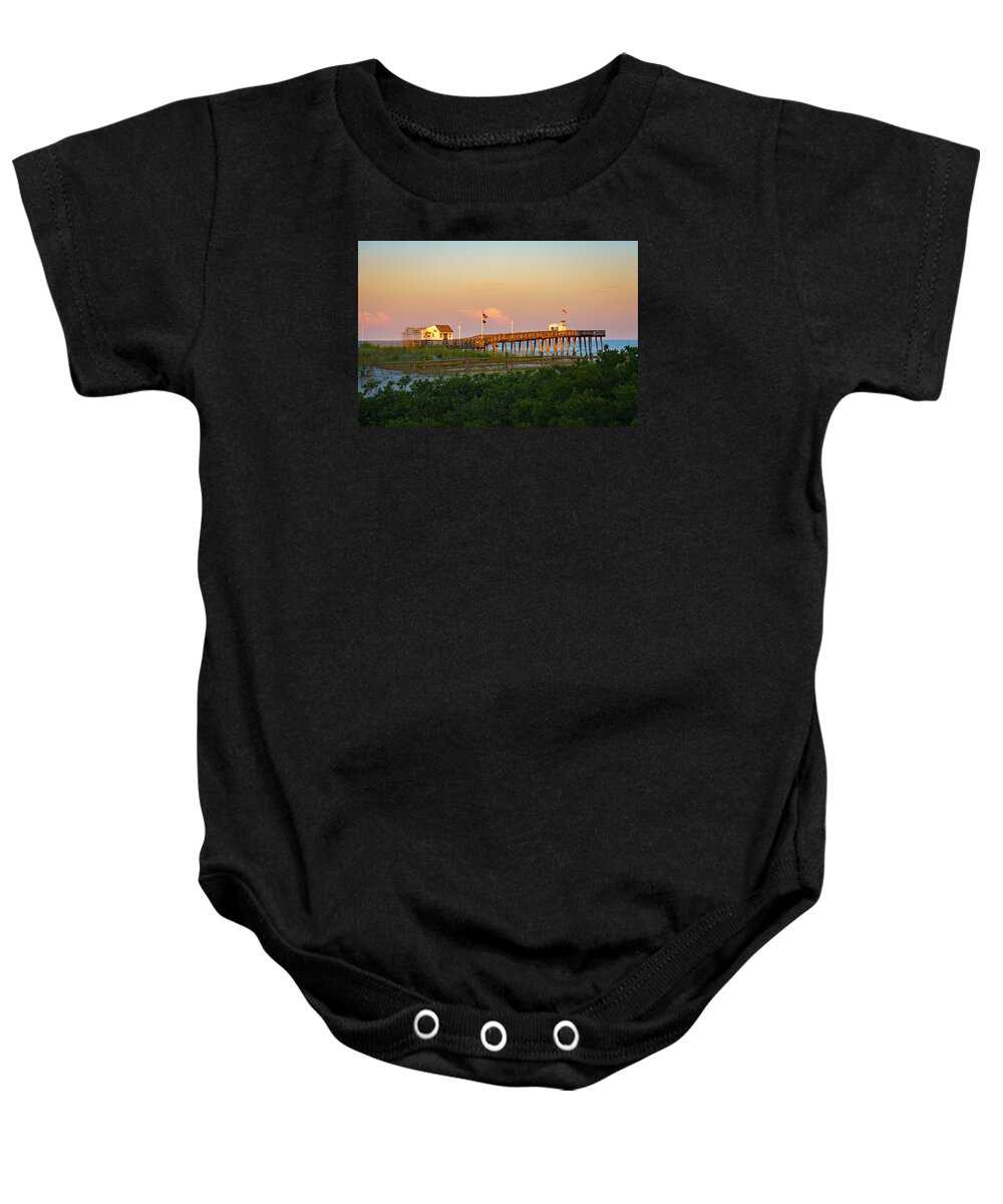 Dunes Baby Onesie featuring the photograph Pier Over the Dunes by Mark Rogers