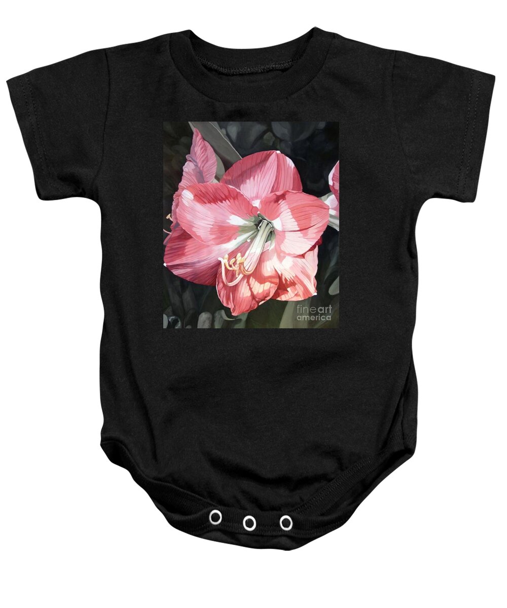 Pink Amaryllis Baby Onesie featuring the painting Pink Amaryllis by Laurie Rohner