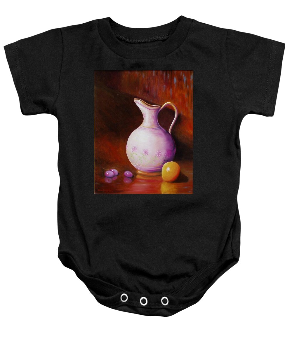Still Life Baby Onesie featuring the painting Pink pitcher by Gene Gregory