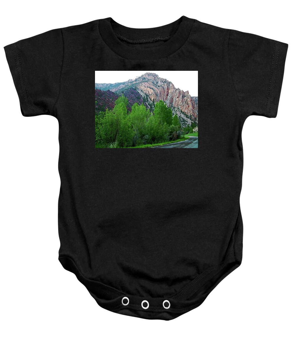 Pink Rock On Sheep Creek Geological Loopl In Flaming Gorge National Recreation Area Baby Onesie featuring the photograph Pink Rock on Sheep Creek Geological Loop in Flaming Gorge National Recreation Area, Utah by Ruth Hager