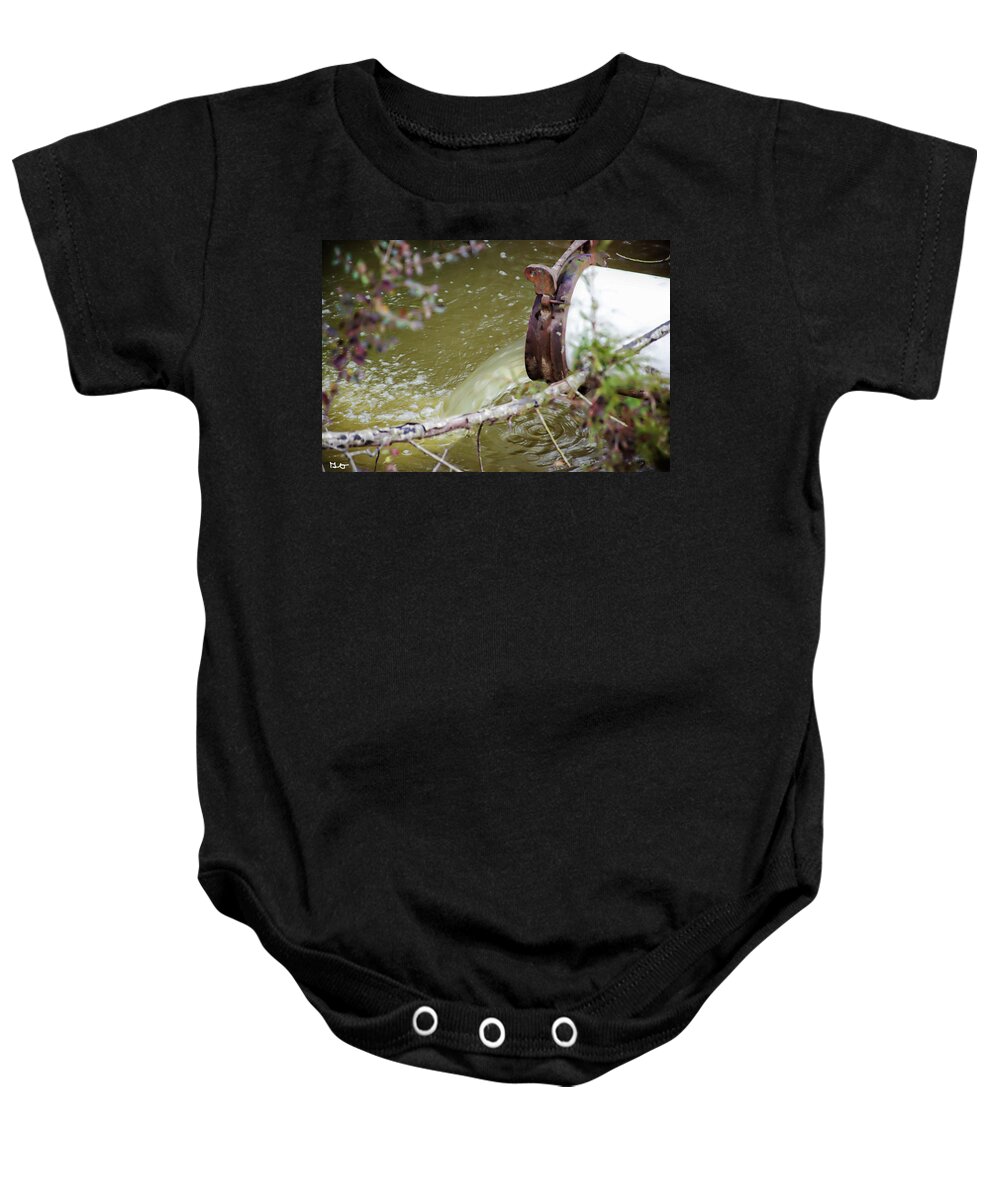 Pipe Baby Onesie featuring the photograph Pipe and Water by Gina O'Brien