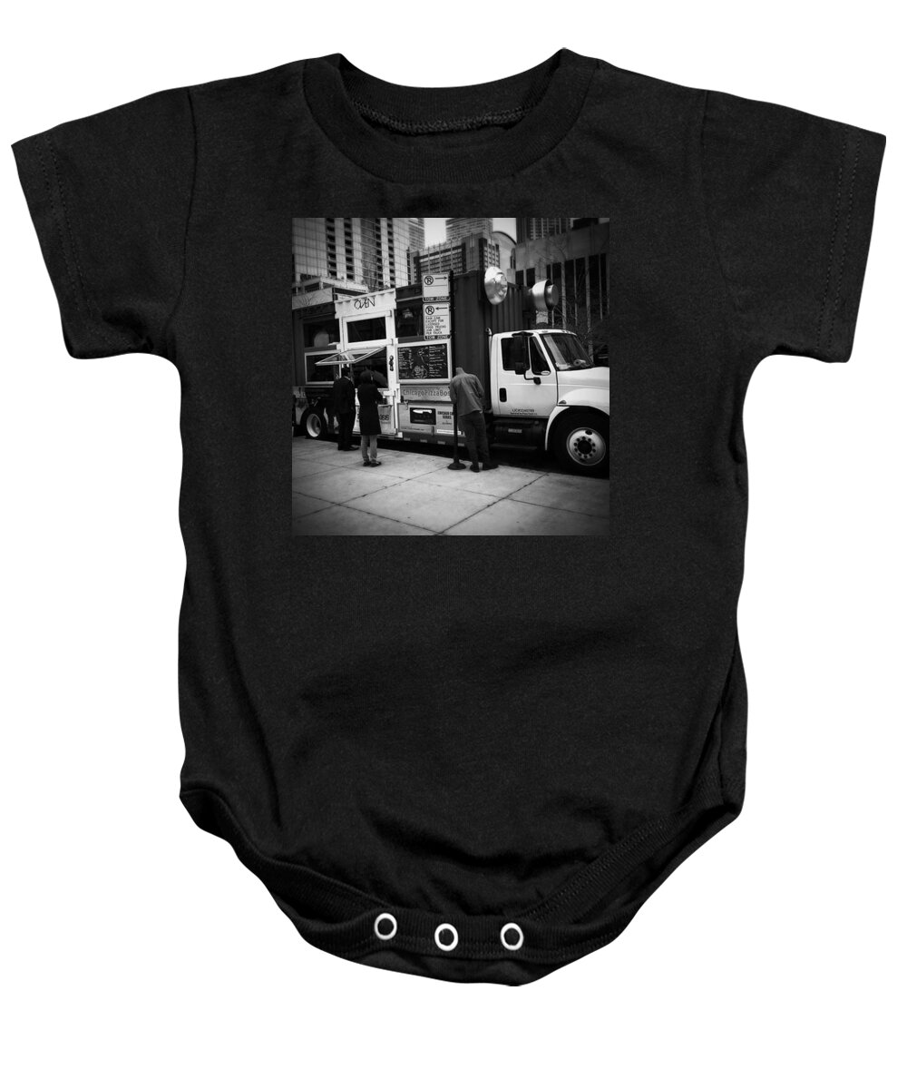 Mobileprints Baby Onesie featuring the photograph Pizza Oven Truck - Chicago - Monochrome by Frank J Casella