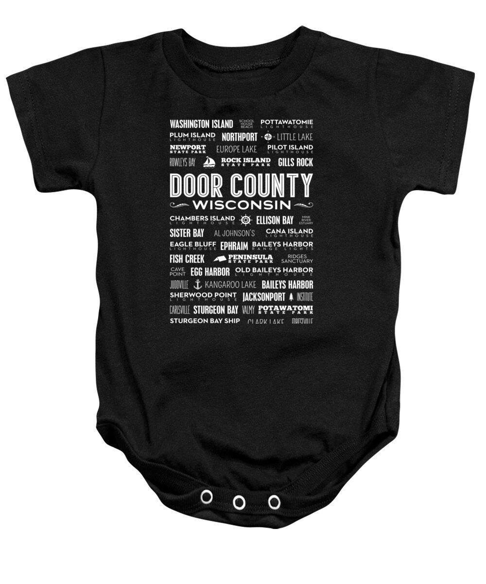 Door County Baby Onesie featuring the digital art Places of Door County on Black by Christopher Arndt