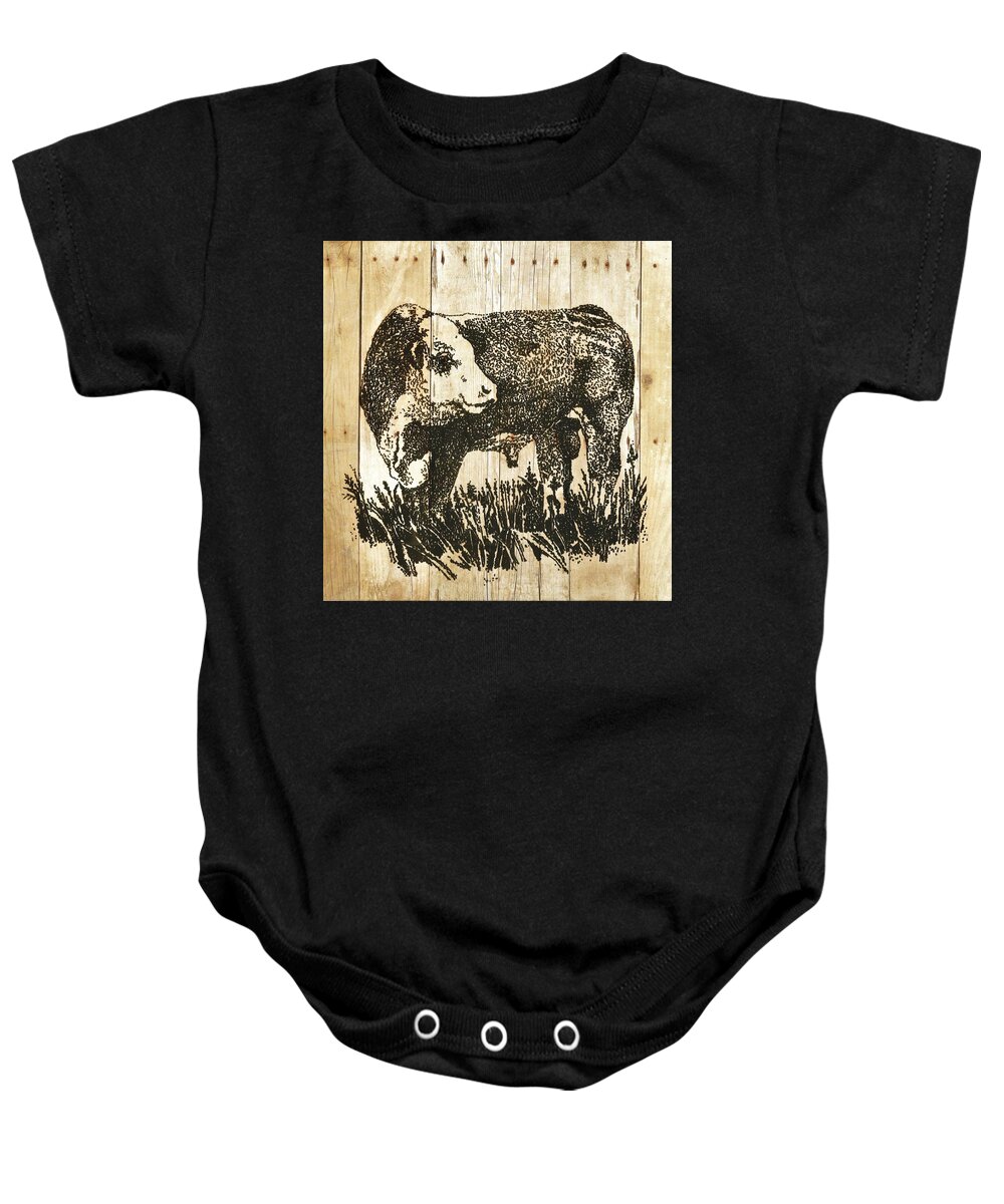 Polled Hereford Bull Baby Onesie featuring the photograph Polled Hereford Bull 11 by Larry Campbell