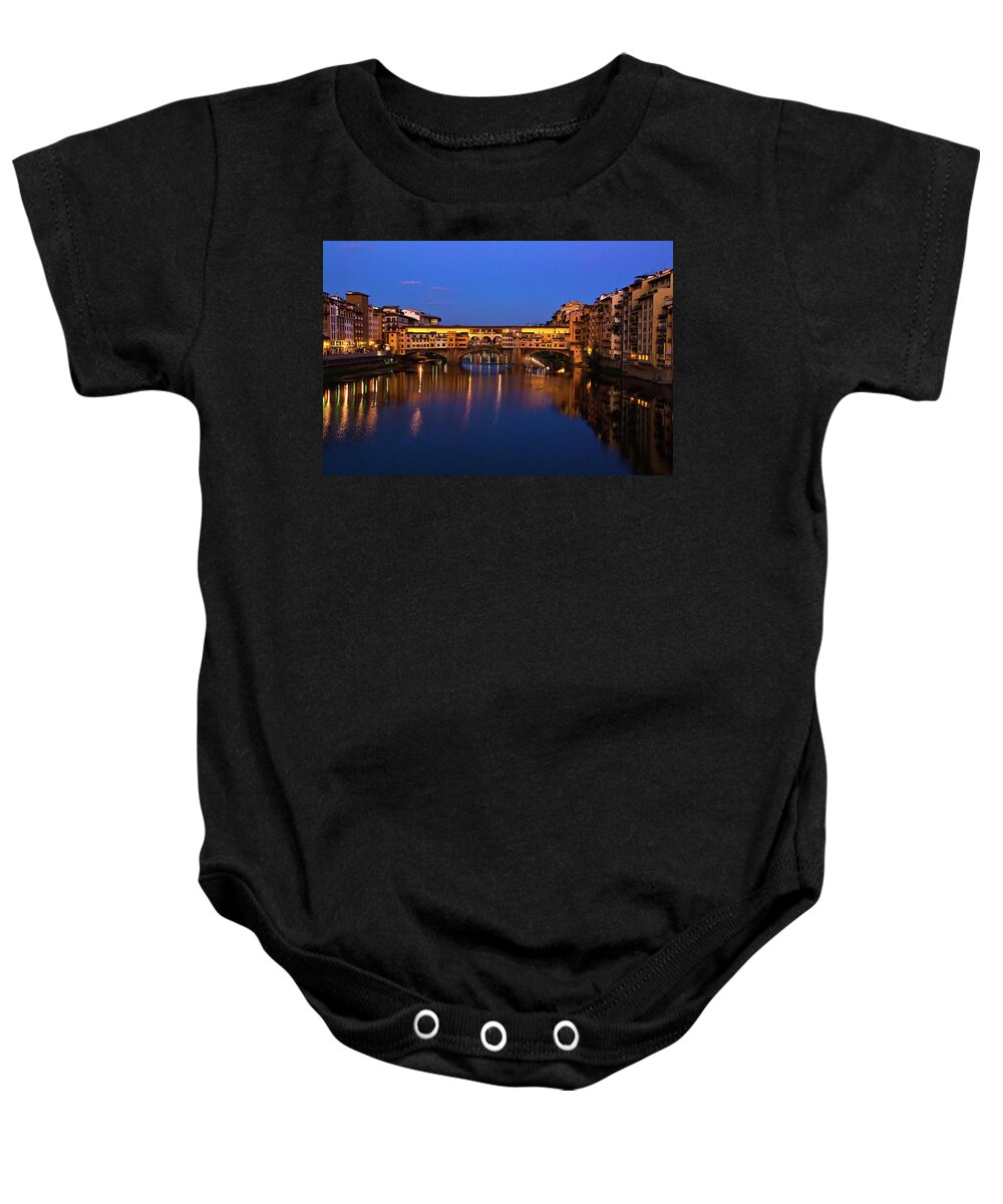 Ponte Vecchio Baby Onesie featuring the photograph Ponte Vecchio Dusk by Harry Spitz